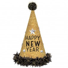  HAPPY NEW YEAR GOLD TALL CONE HAT