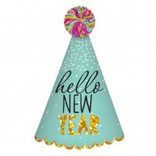  HELLO NEW YEAR GLITTER HAT CONE MULTI